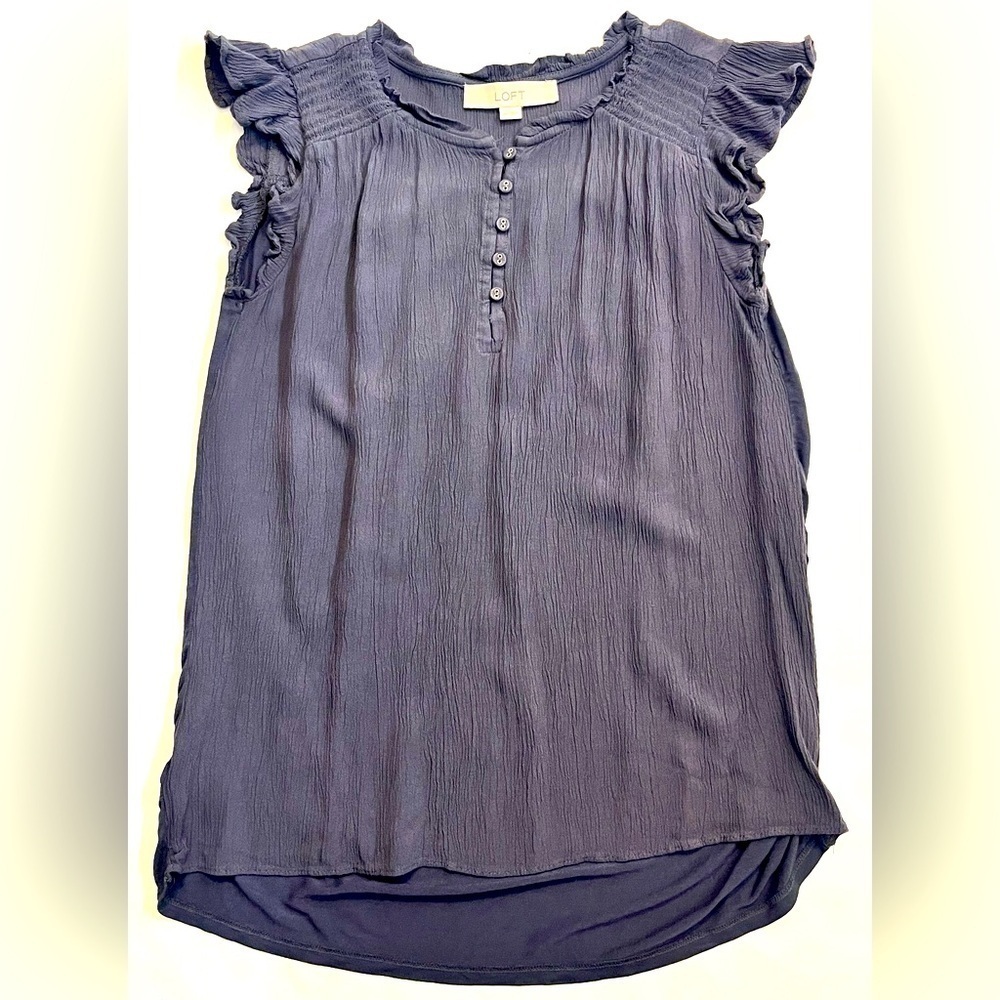 Loft Women's Ruffle Sleeve Tank Top with Button Detail Summer Shirt Size XS